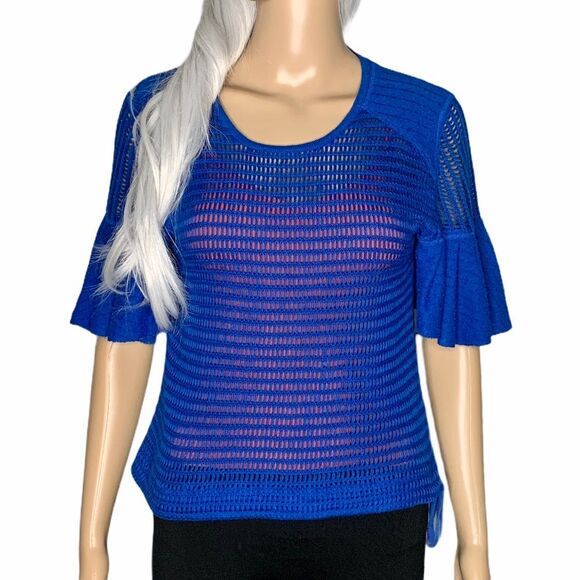 Free People Babes Only Open Weave Blue Boho Top Size XS - Picture 1 of 8
